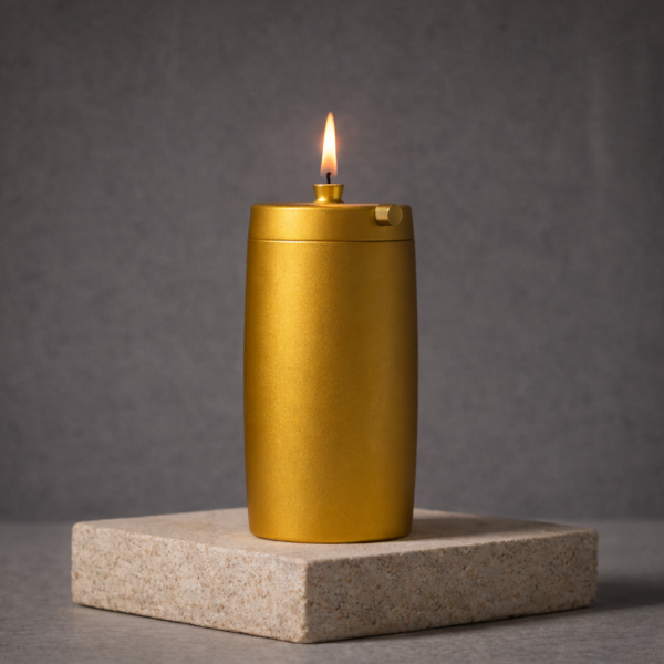 Refillable Memorial Candle ETERNA LUMINA, matt gold, basic.